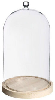 Ideas 4 Seasons Decoratie stolp - met knopje - houten plateau - D17 x H28 cm