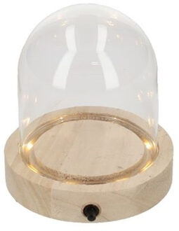 Ideas 4 Seasons Decoratie stolp met LED verlichting - klein - houten plateau - D10 x H12 cm