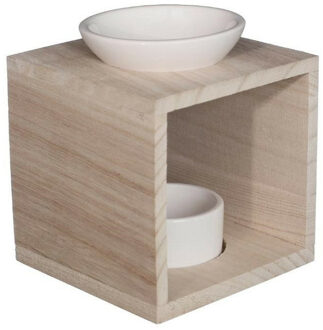 Ideas 4 Seasons Geurbrander - keramiek/hout - 10 x 12 cm - voor amberblokjes/geurolie