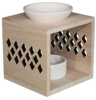 Ideas 4 Seasons Geurbrander voor amberblokjes/geurolie - keramiek/hout - 10 x 10 x 12 cm