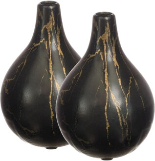 Ideas 4 Seasons Idea4seasons Bloemenvaas Dazzle - 2x - marmer look - Zwart/goud - Keramiek - D12 cm x H18 cm - vaas