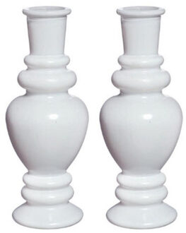 Ideas 4 Seasons Kaarsen kandelaar Venice - 2x - gekleurd glas - glans wit - D5,7 x H15 cm