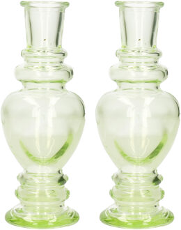 Ideas 4 Seasons Kaarsen kandelaar Venice - 2x - gekleurd glas - helder lichtgroen - D5,7 x H15 cm