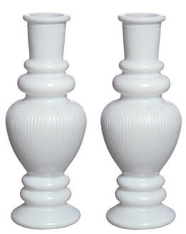 Ideas 4 Seasons Kaarsen kandelaar Venice - 2x - gekleurd glas - ribbel wit - D5,7 x H15 cm