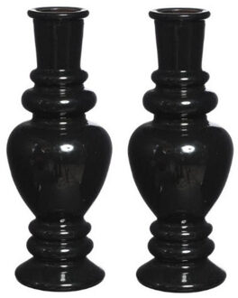Ideas 4 Seasons Kaarsen kandelaar Venice - 2x - gekleurd glas - transparant zwart - D5,7 x H15 cm