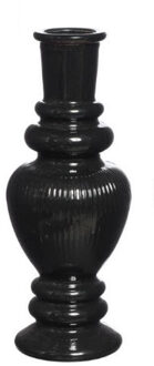 Ideas 4 Seasons Kaarsen kandelaar Venice - gekleurd glas - ribbel zwart - D5,7 x H15 cm