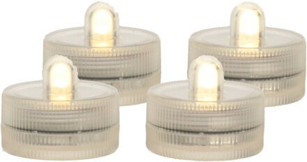 Ideas 4 Seasons LED waxinelichtjes/theelichtjes voor onder water - set van 4x - warm wit