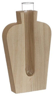 Ideas 4 Seasons Stekvaasje/bloemenvaasje reageerbuis model - 8 x 3 x 14 cm - op voet van hout