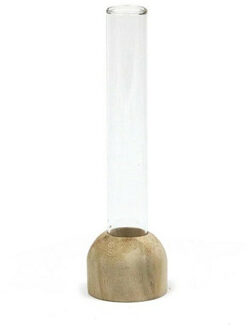 Ideas 4 Seasons Stekvaasje/bloemenvaasje reageerbuis model - D2 x H15 cm - op voet van hout