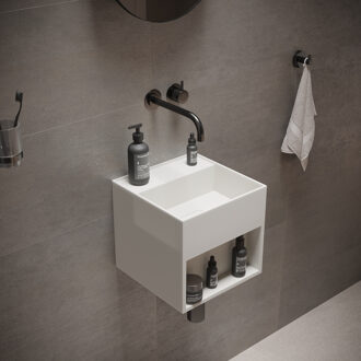 Ideavit Fontein Ideavit Solidbliss 30x30x28 cm Solid Surface Handdoek Opberg Mogelijkheid Mat Wit