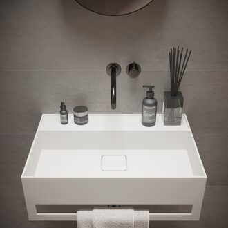Ideavit Fontein Ideavit Solidbliss 60x40x20 cm Solid Surface Handdoek Ophang Mogelijkheid Mat Wit