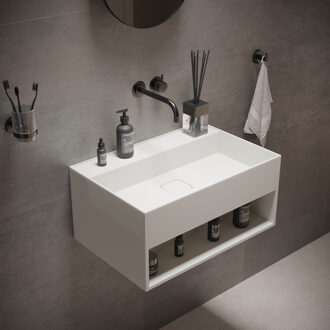 Ideavit Fontein Ideavit Solidbliss 60x40x28 cm Solid Surface Handdoek Opberg Mogelijkheid Mat Wit