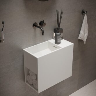 Ideavit Fontein Ideavit Solidwash 45x22x38 cm Solid Surface Omkeerbaar Met Handdoekvak Mat Wit Ideavit