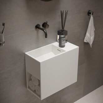 Ideavit Fontein Ideavit Solidwash 45x22x38 cm Solid Surface Omkeerbaar Met Handdoekvak Mat Wit