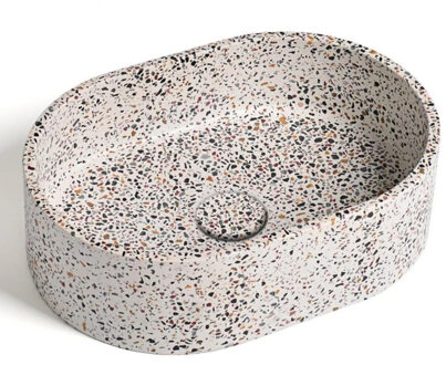 Ideavit Rock Waskom 40x28x12cm Beton ovaal Terrazzo 290291-E5 Terrazzo gemêleerd (grijs)