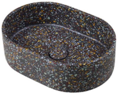 Ideavit Rock Waskom 40x28x12cm ovaal concrete beton Terrazzo 290291-E2 Darkgrey Terrazzo mat