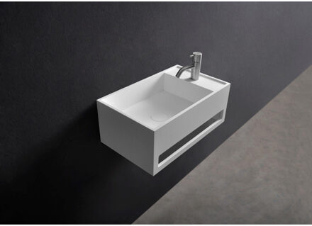 Ideavit Solidcube Wastafel 50x30x20cm rechthoek 1 kraangat 1 wasbak met handdoekhouder Solid surface wit 277033 Wit mat