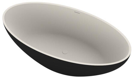 Ideavit Solidellipse Vrijstaand bad - 180x88x55cm - Solid surface - Ovaal - Mat Zwart 290032 BL-WH Zwart-Wit mat