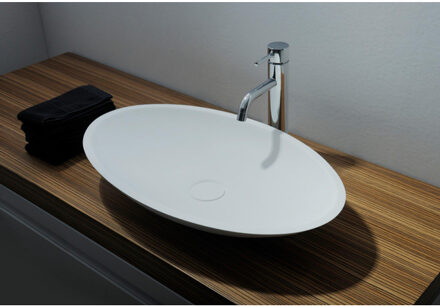 Ideavit Solidjazz opbouw wastafel 60x35x9cm ovaal 0 kraangaten 1 wasbak Solid surface wit 278599 Wit mat