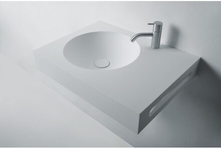 Ideavit Solidnext Wastafel 60x45x10cm rechthoek 0 kraangaten 1 wasbak met handdoekhouder Solid surface wit 280285 Wit mat