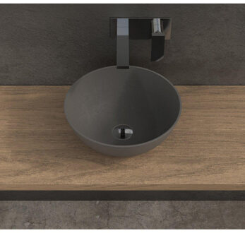 Ideavit Solidthin opbouw wastafel 39x39x14.5cm rond 0 kraangaten 1 wasbak Solid surface donkergrijs 290028 Donker grijs mat
