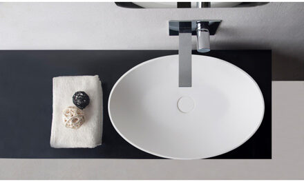 Ideavit Solidthin opbouw wastafel 60x40x14.5cm ovaal 0 kraangaten 1 wasbak Solid surface wit 284773 Wit mat
