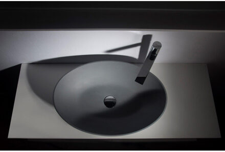Ideavit Solidthin Wastafel - Vrijstaand - 60x40x14.5cm - Ovaal - solid surface - donker grijs 290030 Donker grijs mat