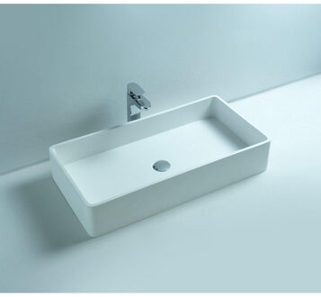Ideavit Solidtop opbouw wastafel 80x40x15cm rechthoek 0 kraangaten 1 wasbak Solid surface wit 277031 Wit mat