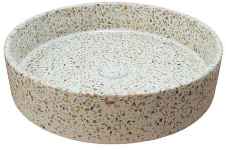 Ideavit Terrazzo waskom - 42.5x42.5x10cm - rond - met klikwaste - terrazzo - multi beige 290338-E13 Beige multi mat