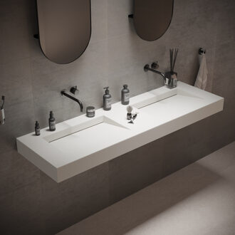 Ideavit Wastafel Dubbel Ideavit Solidsquare 150x46x10 cm Solid Surface Mat Wit