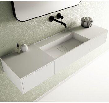 Ideavit Wastafel Ideavit Solidbliss 140x40x20 cm Solid Surface 2 Opberg Lades Mat Wit Ideavit