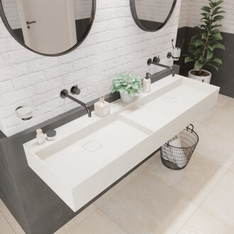 Ideavit Wastafel Ideavit Solidbliss 150x45x16 cm Solid Surface 1 Midden Plateau Mat Wit Ideavit