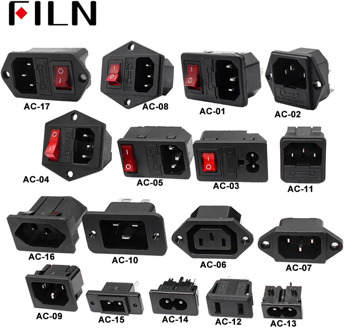 IEC320 C14 Electrical AC Socket 3 pin red LED 250V Rocker Switch 10A fuse female male inlet plug connector 2 pin socket mount