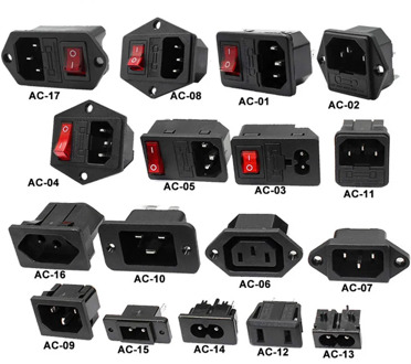 IEC320 C14 Electrical AC Socket 3 pin red LED 250V Rocker Switch 10A fuse female male inlet plug connector 2 pin socket mount