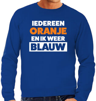 Iedereen oranje ik blauw sweater blauw voor heren - Koningsdag truien XL