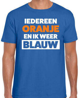 Iedereen oranje ik blauw t-shirt blauw voor heren - Koningsdag shirts XL