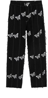 Iefb Mannen Vlinder Reflecterende Print Kwastje Harajuku Hip Hop Streetwear Zwarte Jeans Trend Niche Denim Broek 9Y6339