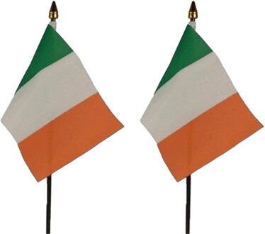 Ierland - 2x - mini vlaggetje van 10 x 15 cm op stokje - Landen vlag - H27 cm
