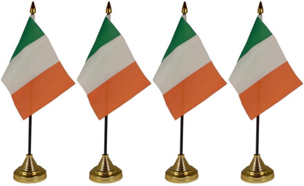 Ierland tafelvlaggetjes - 4x stuks - 10 x 15 cm - met gouden standaard - H27 cm - versiering