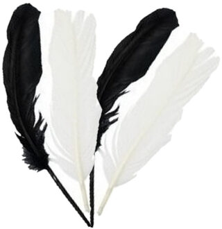 Iindianenveren/sierveren - 30x stuks - zwart/wit - 16 cm - Decoratie veertjes/veren
