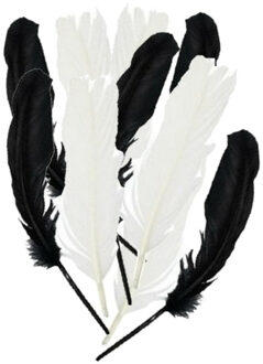 Iindianenveren/sierveren - 30x stuks - zwart/wit - 16 cm - Decoratie veertjes/veren
