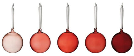 Iittala Oiva Toikka Glazen kerstbal 8 cm rood set van 5