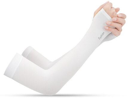 Ijs Zijde Mouw Zon Uv-bescherming Mouw Zomer Mannen En Vrouwen Handschoenen Outdoor Riding Mouwen Finger wit