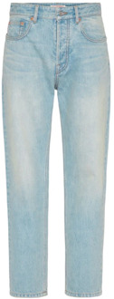 IJsblauwe denim broek met logo patch Valentino Garavani , Blue , Heren - W30,W36,W32,W38,W31