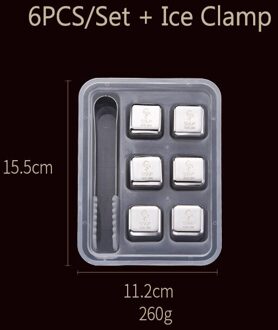 Ijsblokjes Wijn Koelers Whiskey Chillers Cool Bier Stenen Herbruikbare Chilling Stones Bar Plastic Doos + Silicon Ijs Tang 4/6/8 Stuks Set 6stk Clip