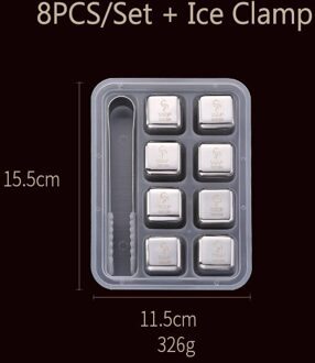 Ijsblokjes Wijn Koelers Whiskey Chillers Cool Bier Stenen Herbruikbare Chilling Stones Bar Plastic Doos + Silicon Ijs Tang 4/6/8 Stuks Set 8stk Clip