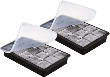 IJsblokjesvorm - 2x - 15 ijsblokjes - grijs - siliconen - 18,5 x 12 x 3,5 cm - XXL ijsblokjes