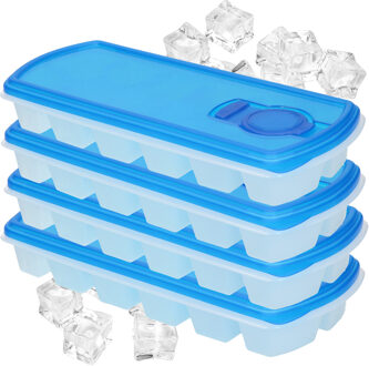IJsblokjesvorm - 4x - met deksel - 12 ijsklontjes - kunststof - blauw