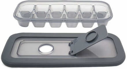IJsblokjesvorm met deksel - 12 ijsklontjes - kunststof - grijs