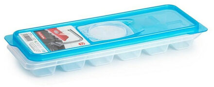 IJsblokjesvorm met deksel - 12 ijsklontjes - kunststof - ijsblauw